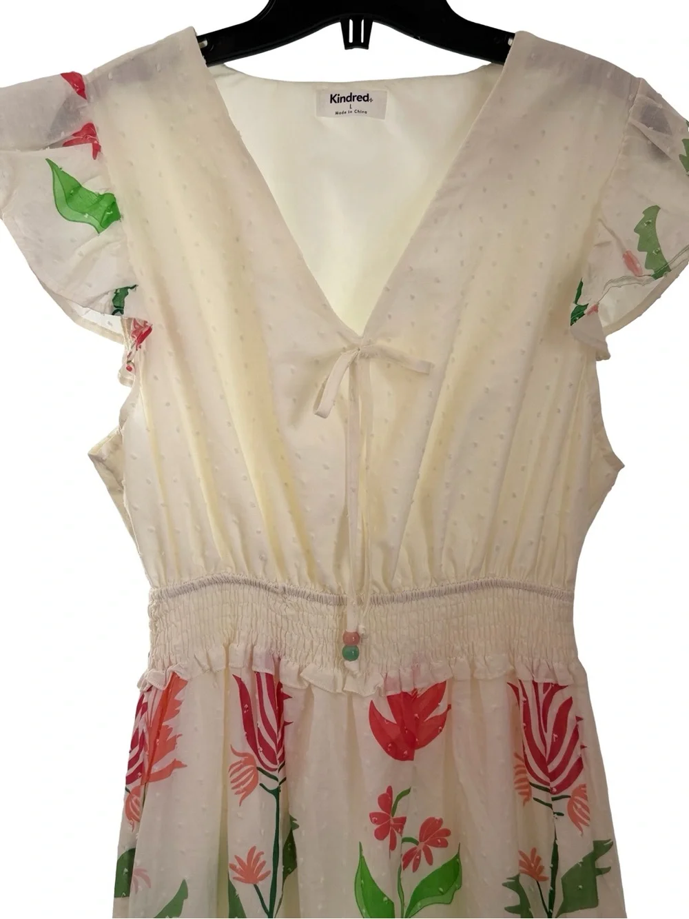 NWT Anthropologie Kindred Cream Midi Dress with Pink and Green Floral Print - Picture 2 of 12